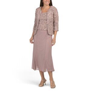 ALEX EVENINGS Pink 2pc Tea-length Dress With Jacket